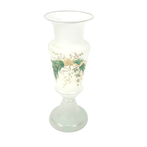 Antique Art Nouveau 1920s Opaline Hand Painted Hand Blown Frosted Glass Vase Wit - Picture 9 of 9